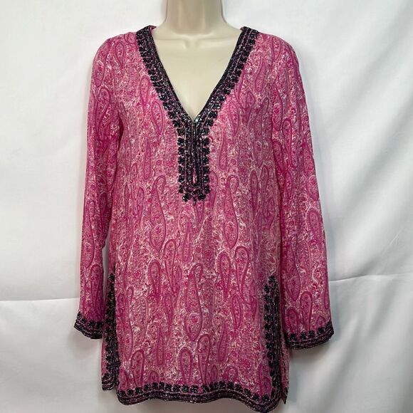 Calypso St Barth Yavia Long-Sleeve Printed Tunic, Janeiro size XS NWOT - Picture 2 of 16